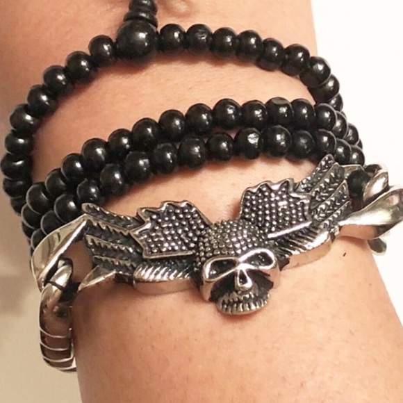 Stainless Steel Wing Design Skull